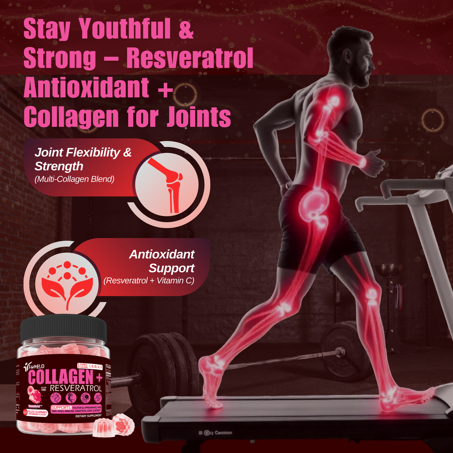 Multi Collagen Gummies Peptides Hydrolyzed Type I, II, III, V, X Plus Resveratrol Hyaluronic Acid & Biotin Gummies for Hair Skin and Nails Vitamins | Colageno Hidrolizado for Women & Men | Sugar Free