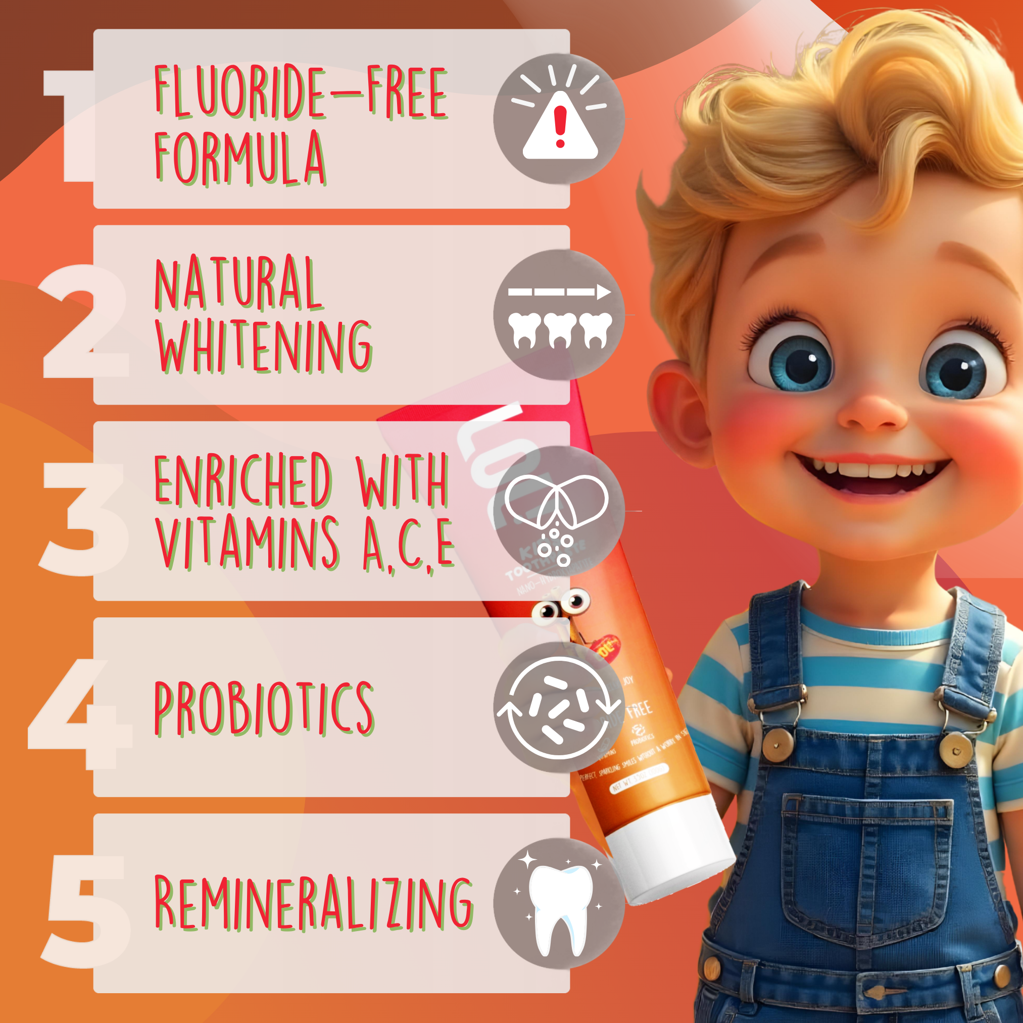LOL Kids Fluoride-Free Toothpaste with Nano Hydroxyapatite, Probiotics, Vitamins A, C, E | Safe if Swallow, 100% Natural Whitening, No SLS, No Artificial Colors (3.5oz, Cinnamon Jelly Joy)