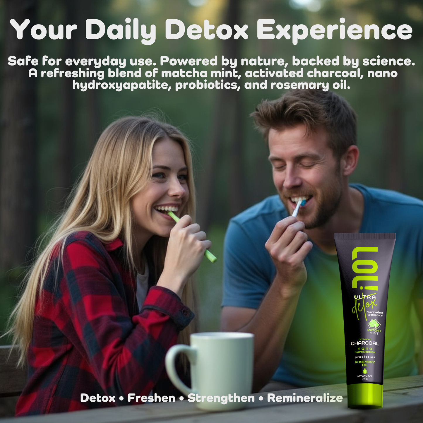 LOL Ultra Detox Activated Charcoal Toothpaste Whitening - Nano Hydroxyapatite, Probiotics, Matcha, Rosemary Oil, Xylitol, Fluoride Free