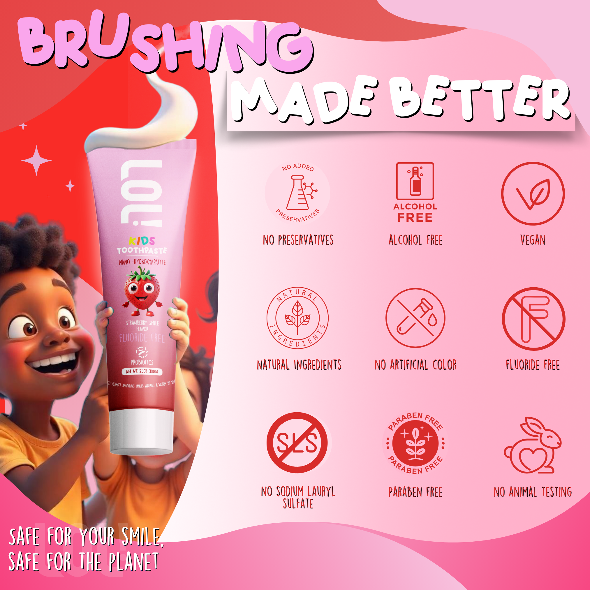 LOL Fluoride Free  Toothpaste Kids (Strawberry)