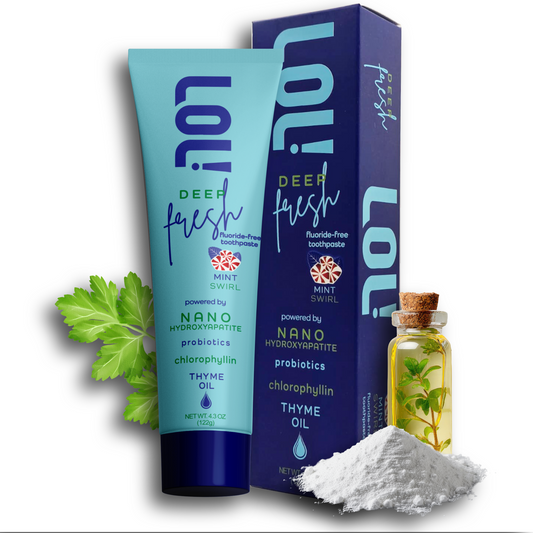 LOL! Deep Fresh Mint Swirl, Fluoride Free Toothpaste - Bad Breath Treatment for Adults | Nano Hydroxyapatite, Probiotics, Chlorophyllin & Thyme Oil, Parsley + Zinc Odor Neutralizing, 4.3oz